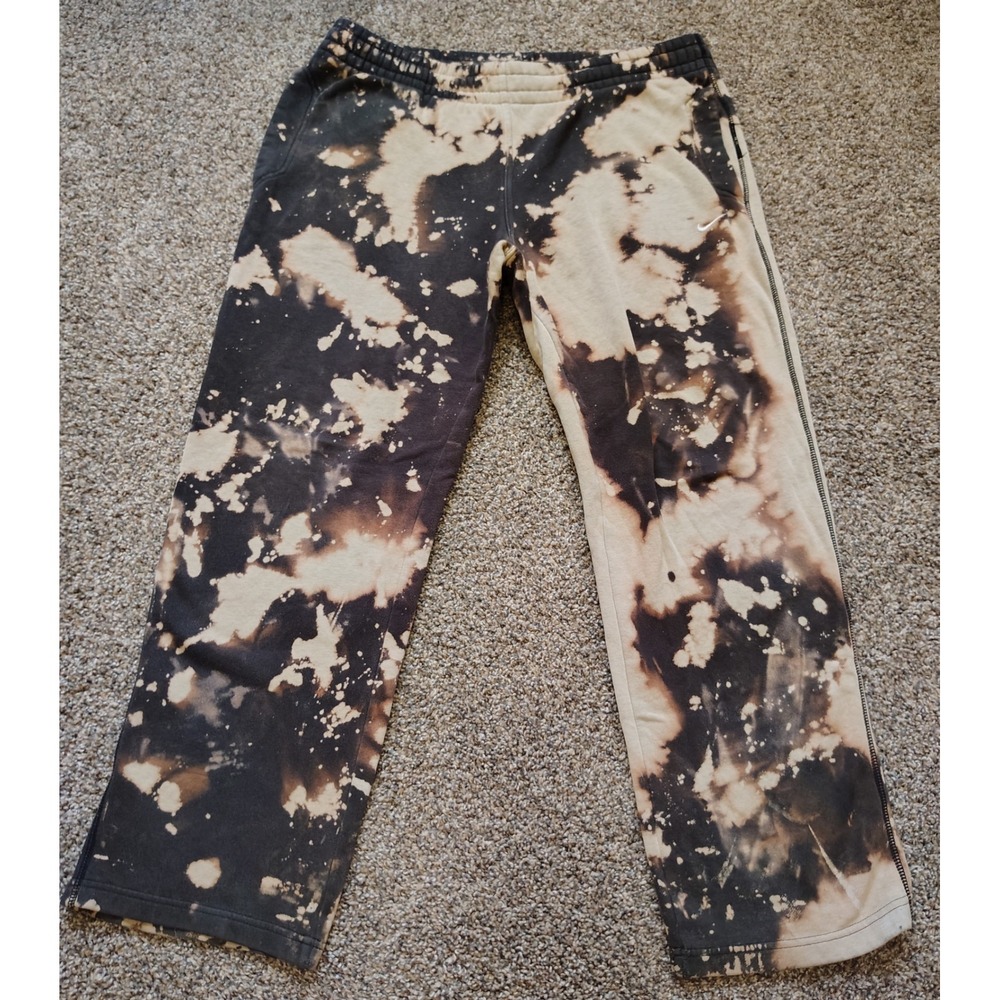 Nike Custom Acid Wash Bleach Dye Fleece Sweatpants Black Tan Mens Medium M